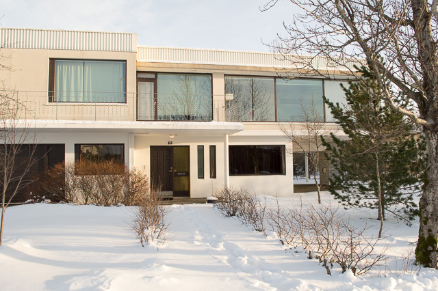 Thoristun Villa.  Street view in winter.  Main entrance.